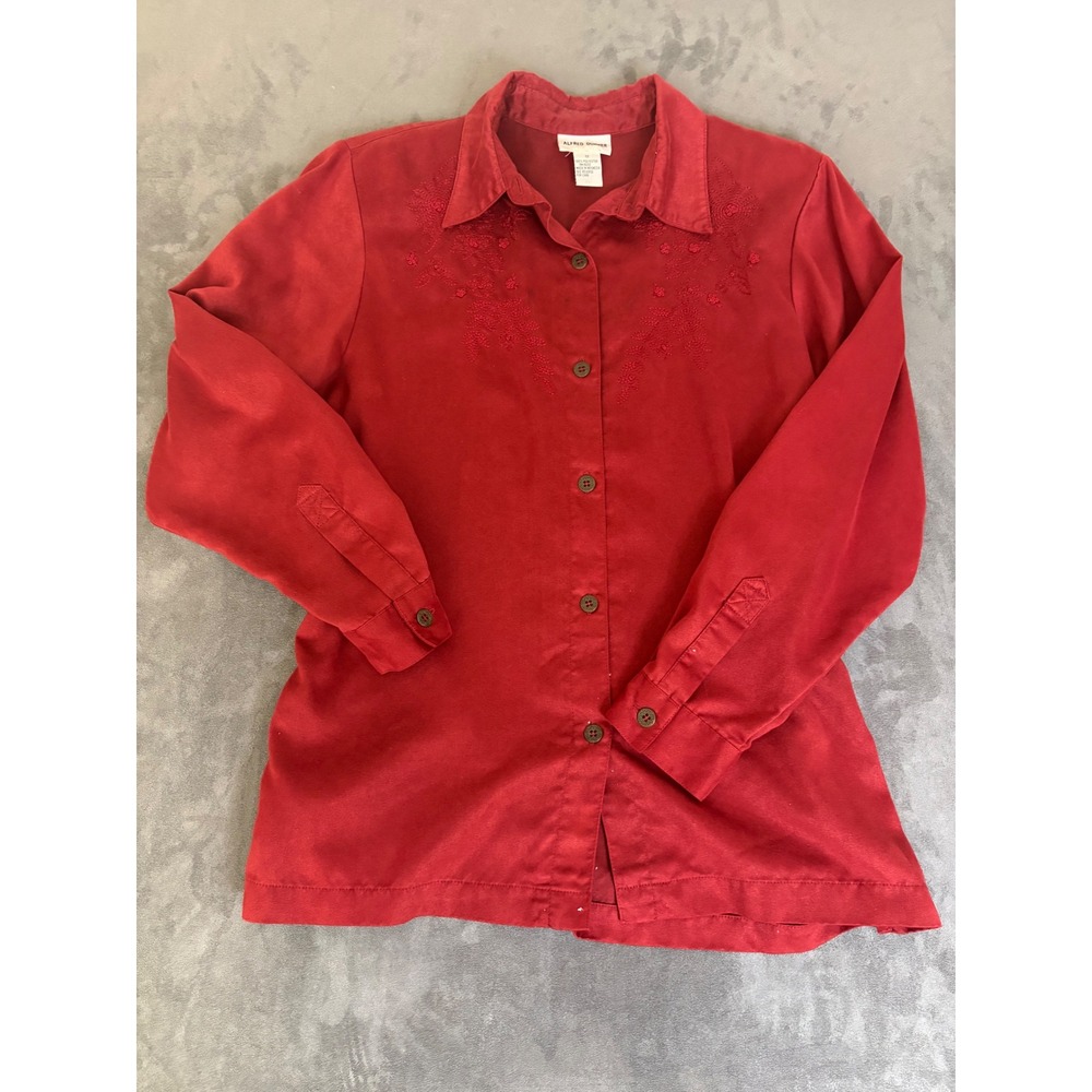 Alfred Dunner Red Embroidered Faux Super Soft Blouse Size 12